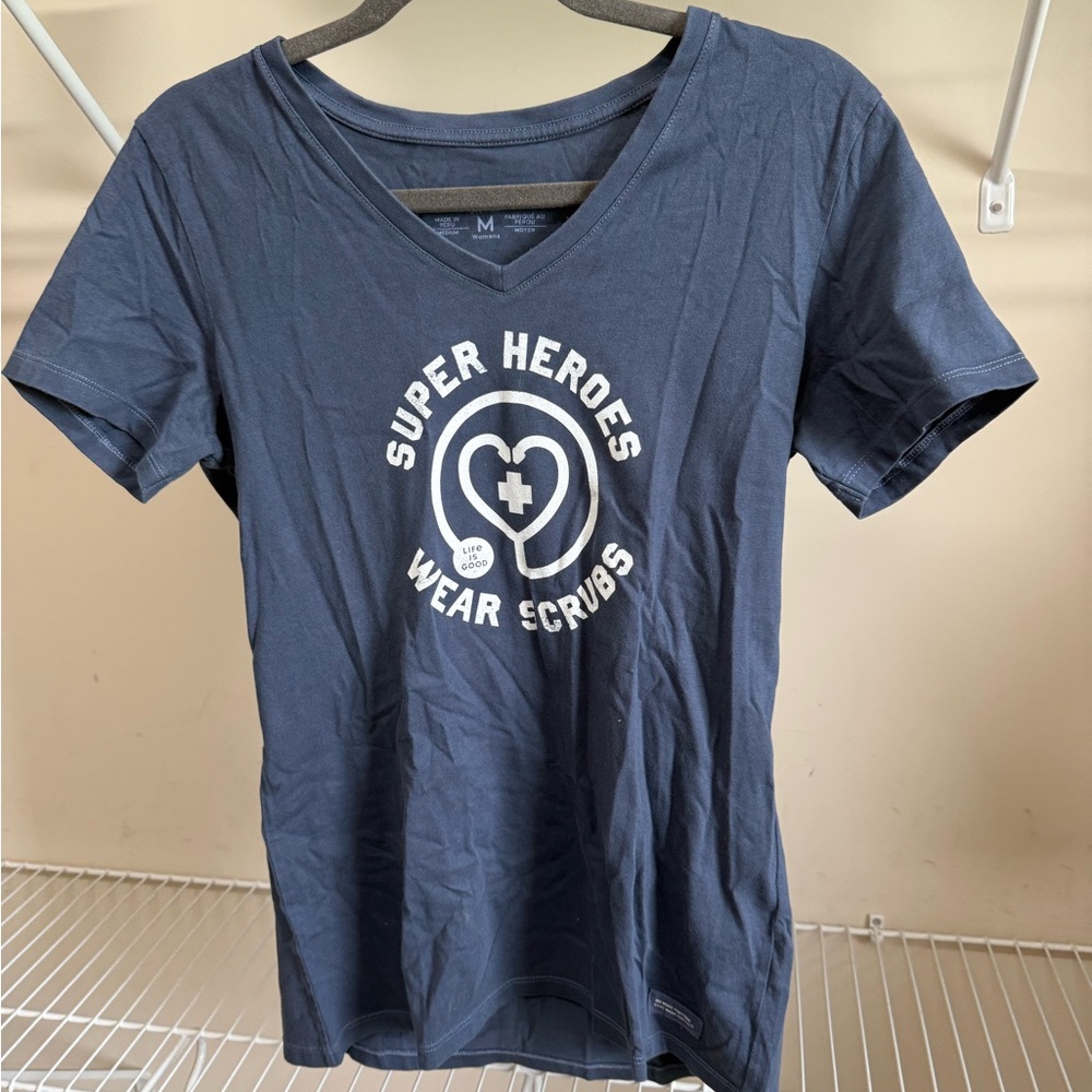 LIFE IS GOOD Navy Graphic Tee - Super Heroes Wear Scrubs